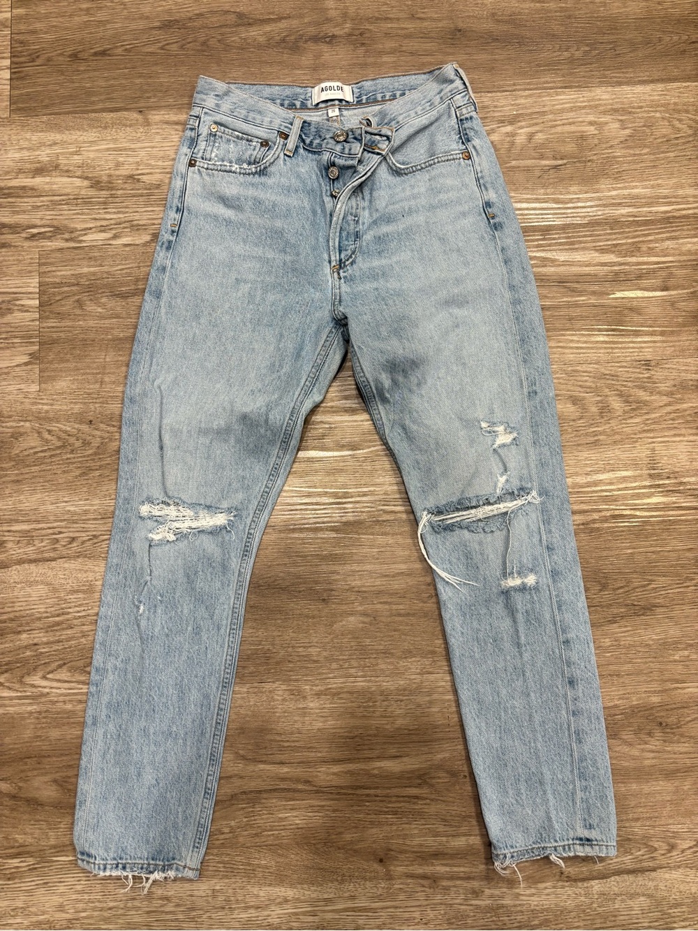 AGOLDE Jamie High Rise Classic Jeans Light Wash Distressed Denim Size 26